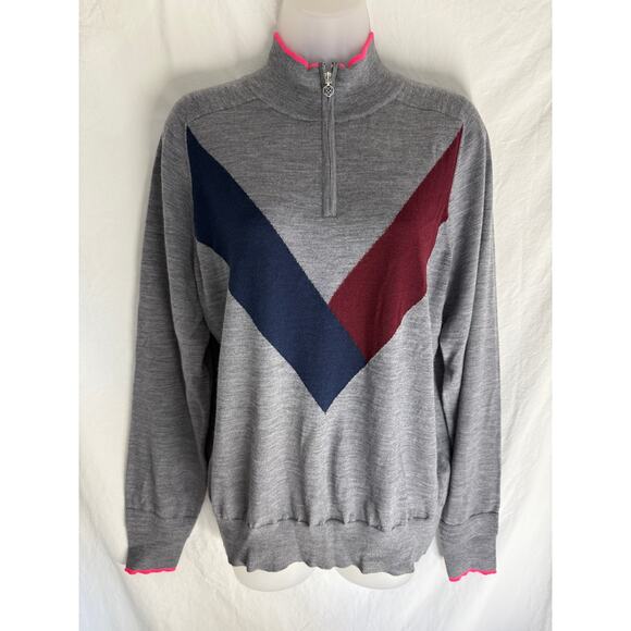 G/FORE Women’s Golf Quarter Zip Pullover Wool Grey w/ Pink V Size XL - Picture 2 of 7